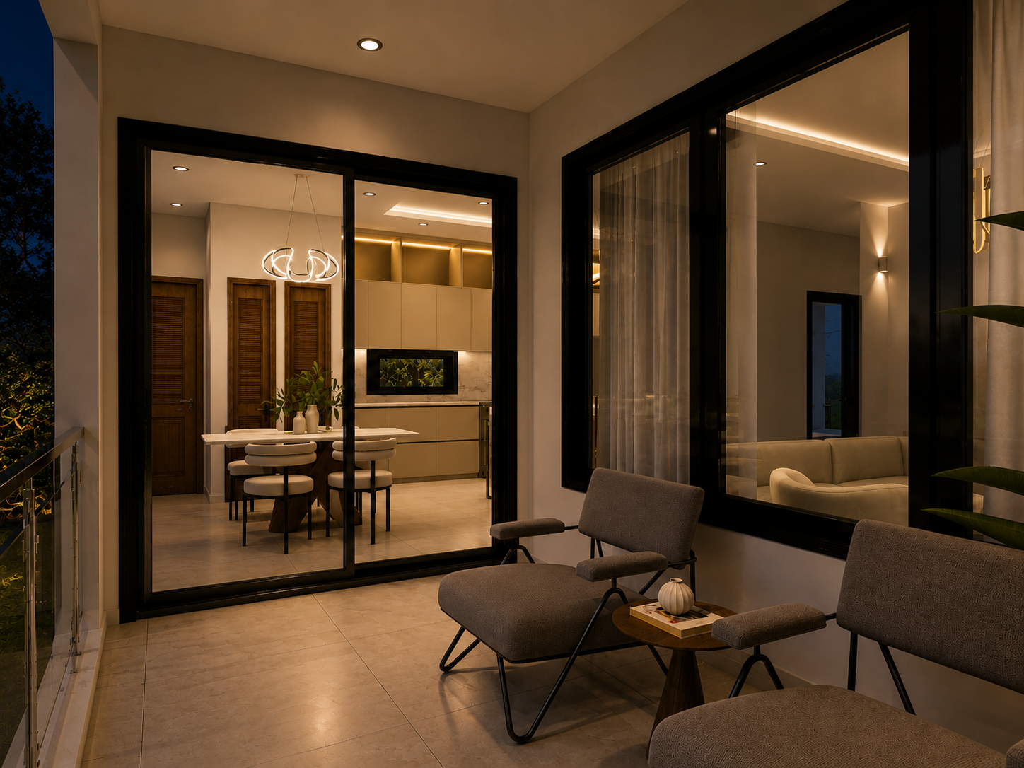 The Meridian condo balcony, night